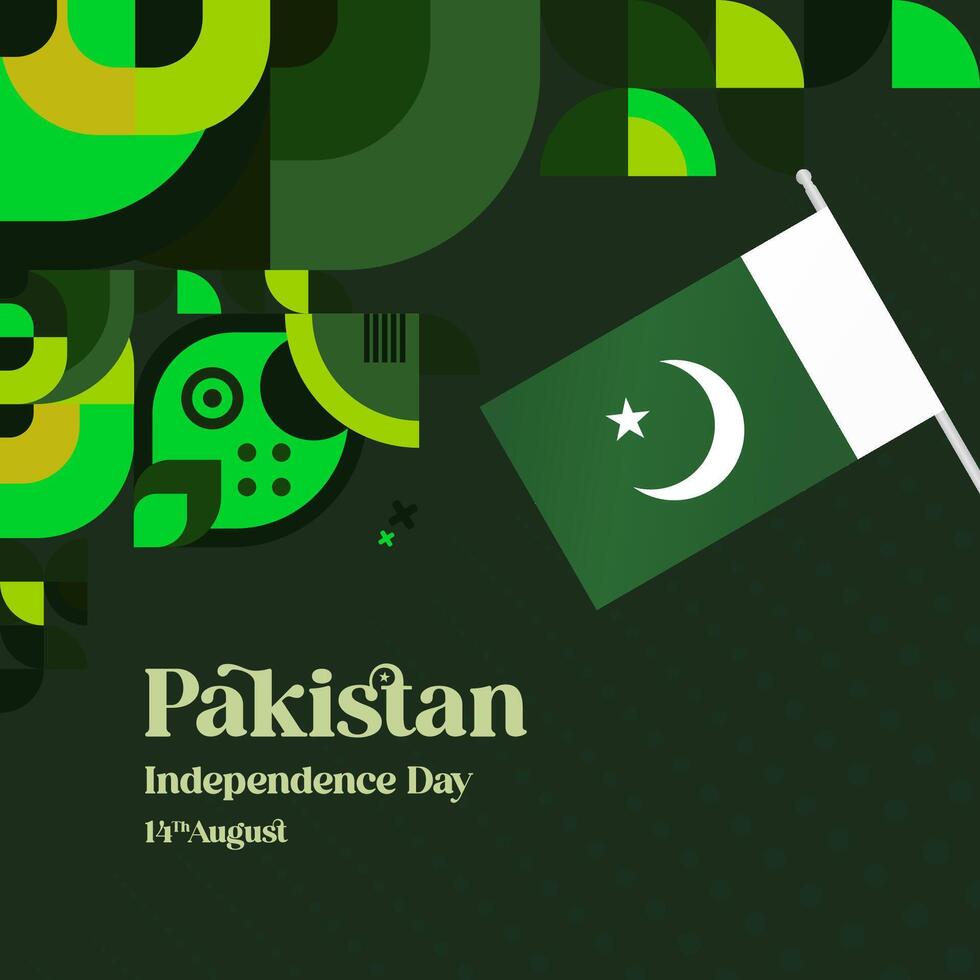 Pakistan Independence Day banner in modern geometric style. Square banner for celebration day with flags and typography. National holiday celebration backgrounds. Happy Pakistan Independence Day vector