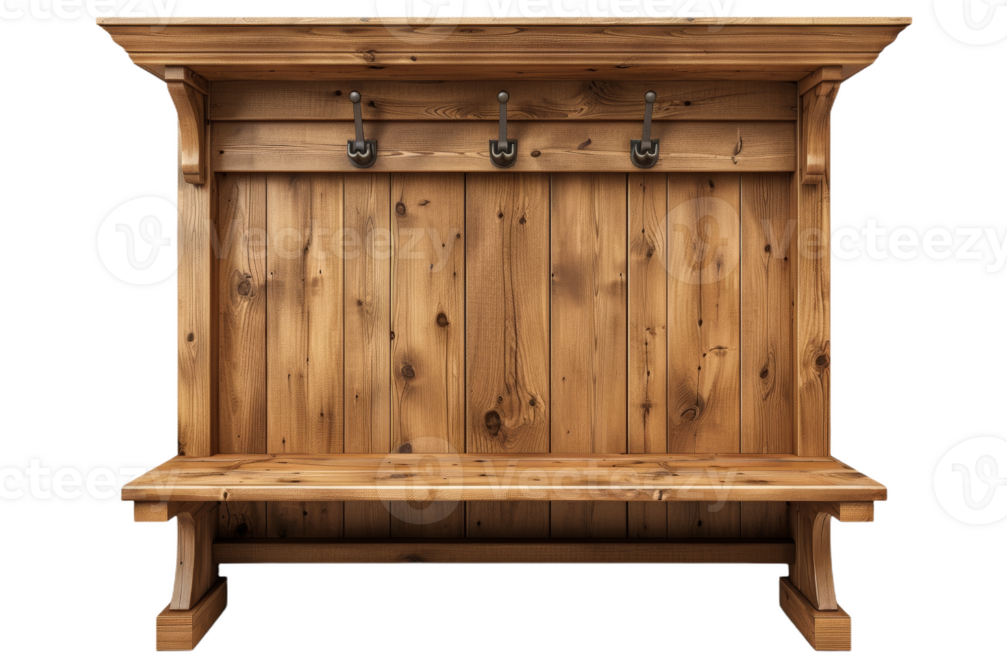 Wooden Hall Tree With Bench and Hooks png