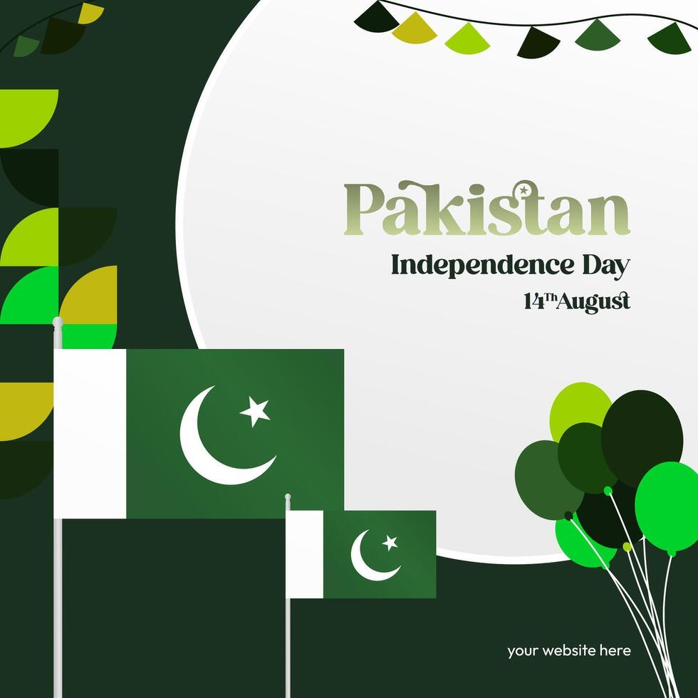 Pakistan Independence Day banner in modern geometric style. Square banner for celebration day with flags and typography. National holiday celebration backgrounds. Happy Pakistan Independence Day vector