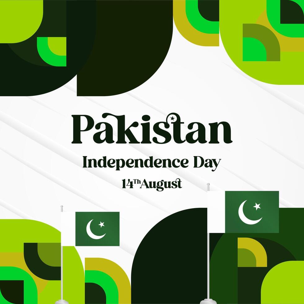 Pakistan Independence Day banner in modern geometric style. Square banner for celebration day with flags and typography. National holiday celebration backgrounds. Happy Pakistan Independence Day vector