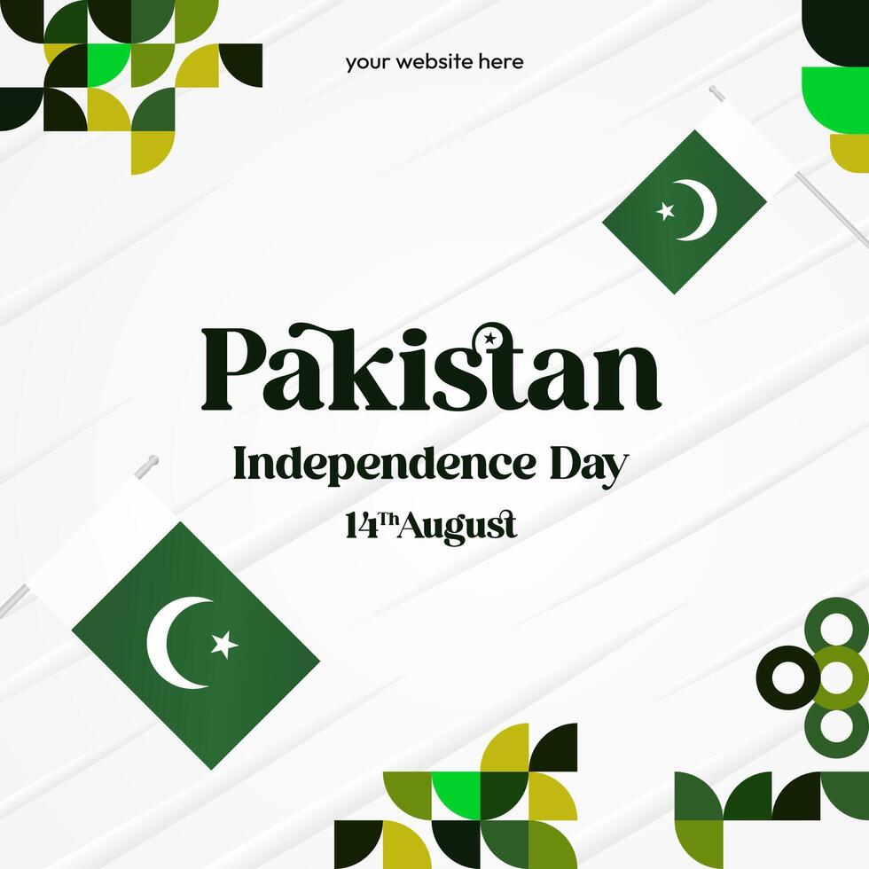 Pakistan Independence Day banner in modern geometric style. Square banner for celebration day with flags and typography. National holiday celebration backgrounds. Happy Pakistan Independence Day vector
