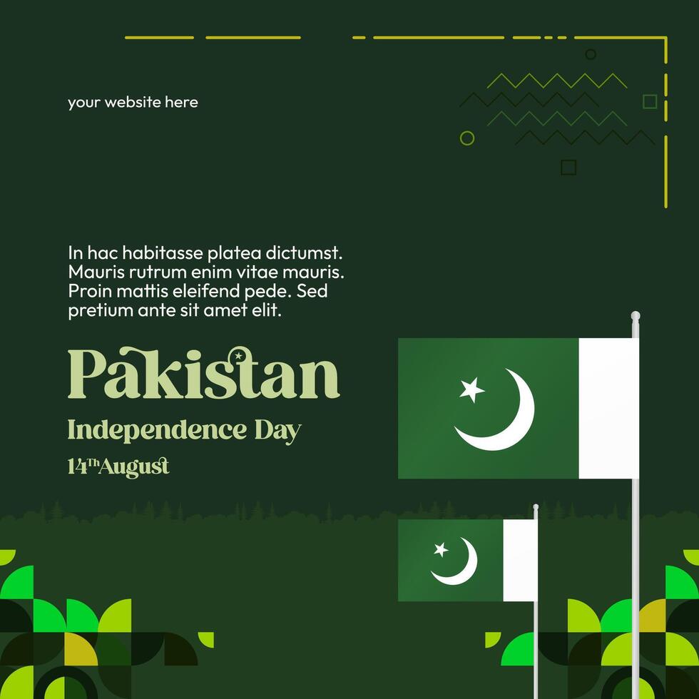 Pakistan Independence Day banner in modern geometric style. Square banner for celebration day with flags and typography. National holiday celebration backgrounds. Happy Pakistan Independence Day vector