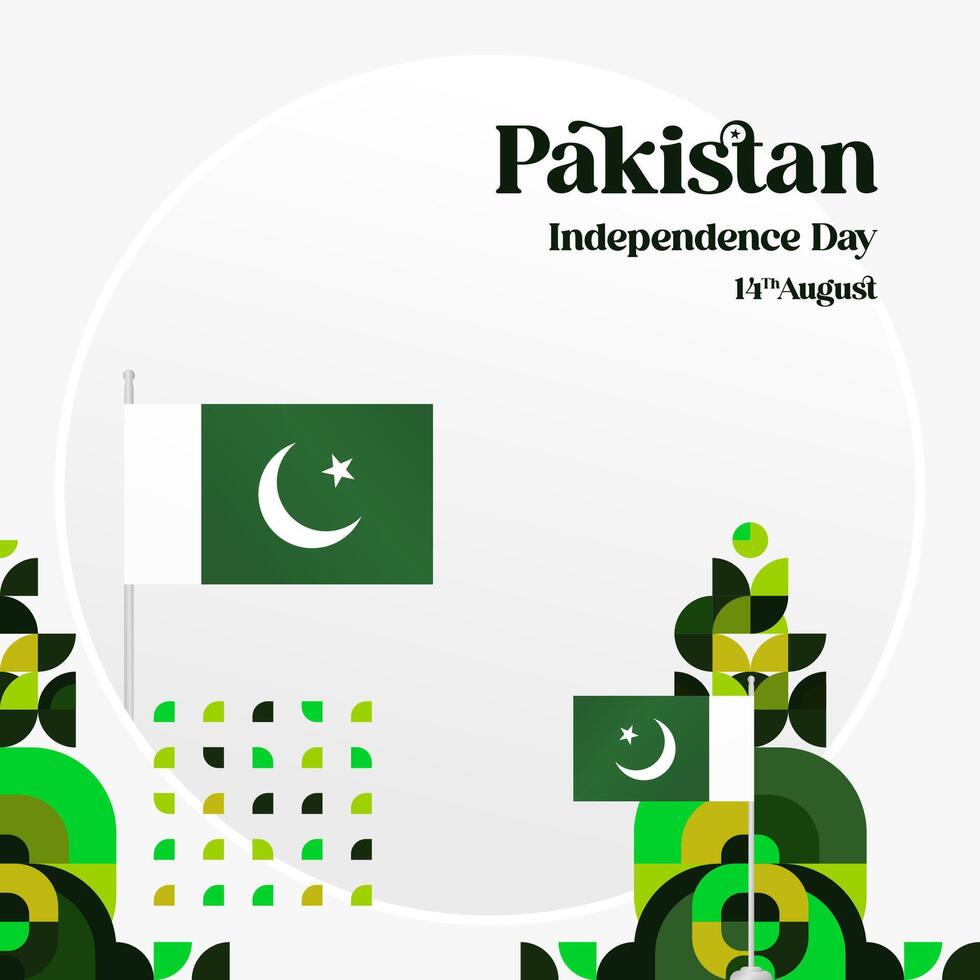 Pakistan Independence Day banner in modern geometric style. Square banner for celebration day with flags and typography. National holiday celebration backgrounds. Happy Pakistan Independence Day vector