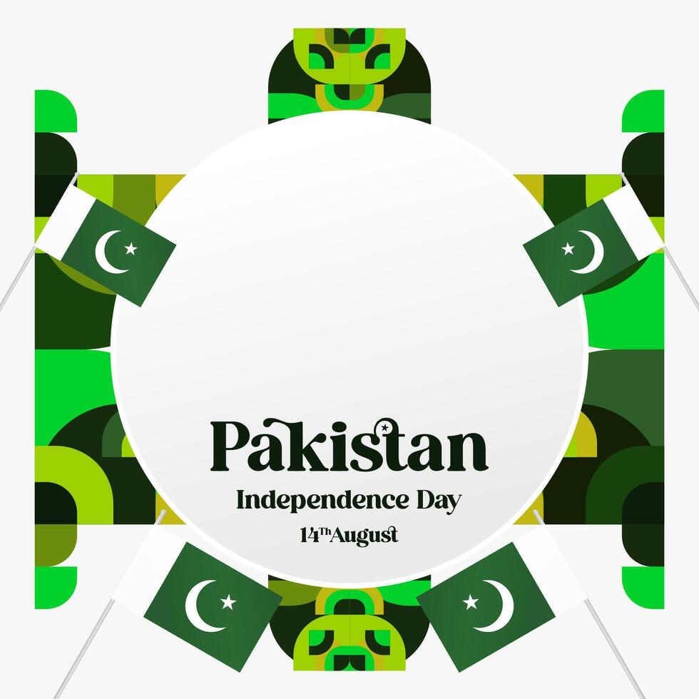 Pakistan Independence Day banner in modern geometric style. Square banner for celebration day with flags and typography. National holiday celebration backgrounds. Happy Pakistan Independence Day vector