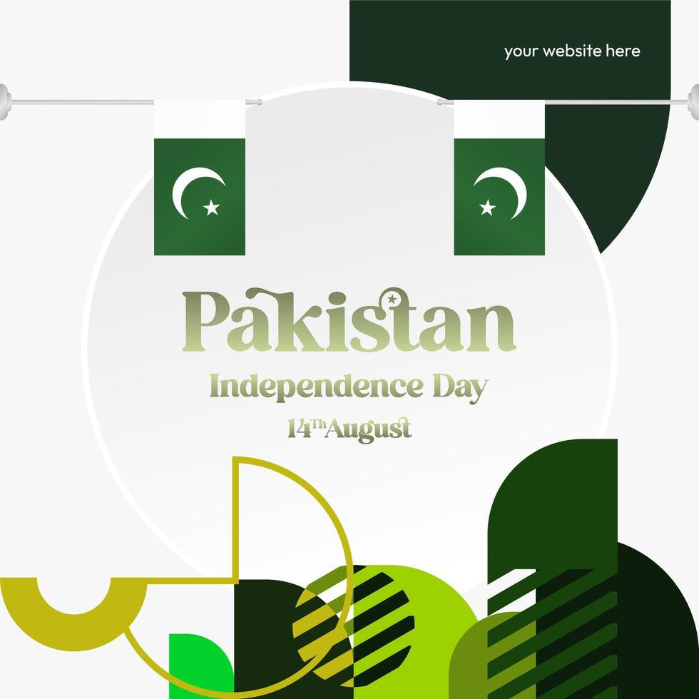Pakistan Independence Day banner in modern geometric style. Square banner for celebration day with flags and typography. National holiday celebration backgrounds. Happy Pakistan Independence Day vector