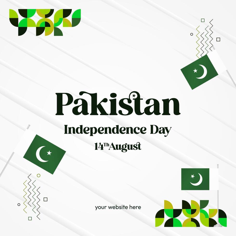 Pakistan Independence Day banner in modern geometric style. Square banner for celebration day with flags and typography. National holiday celebration backgrounds. Happy Pakistan Independence Day vector