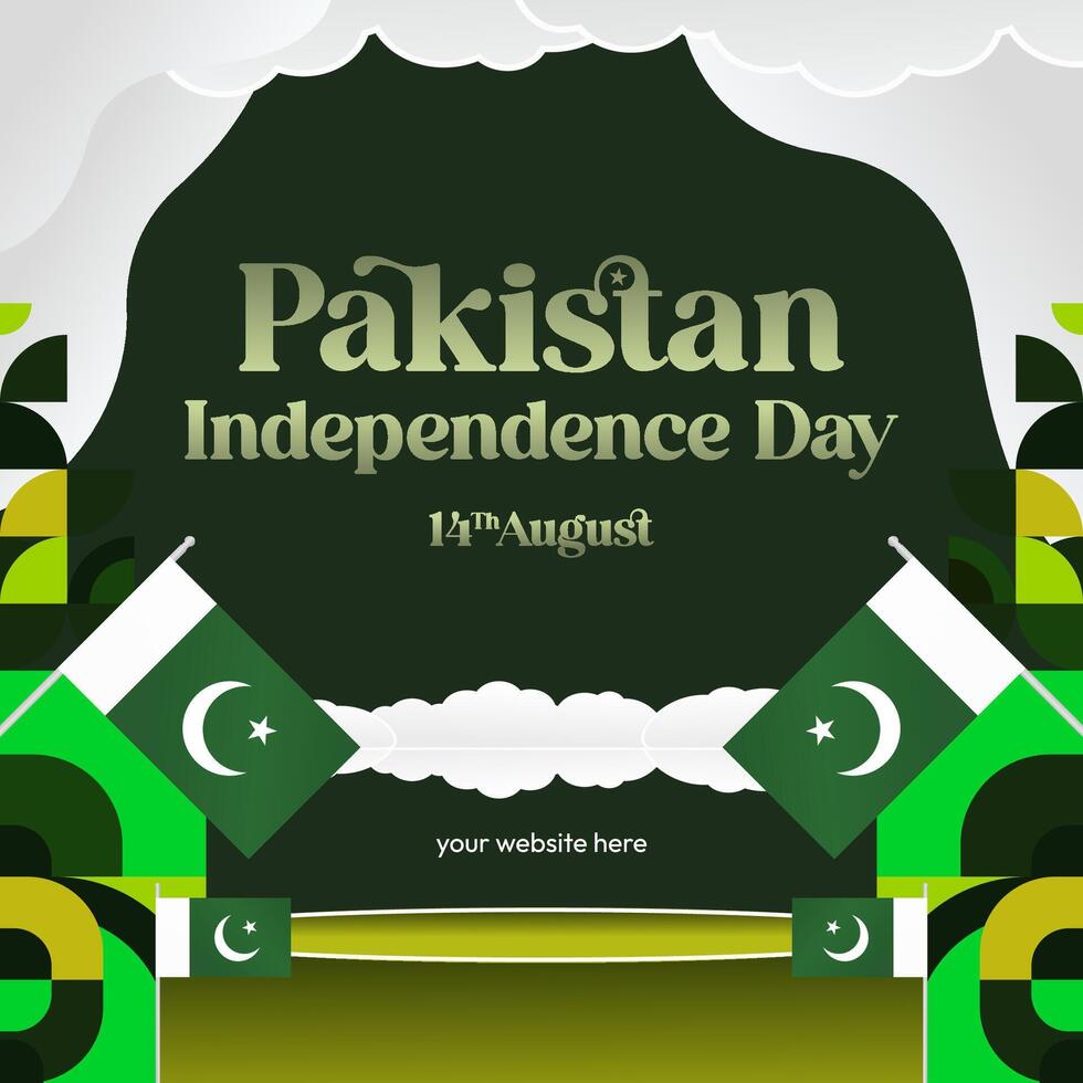 Pakistan Independence Day banner in modern geometric style. Square banner for celebration day with flags and typography. National holiday celebration backgrounds. Happy Pakistan Independence Day vector