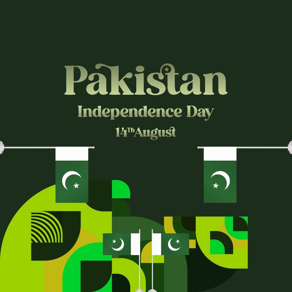 Pakistan Independence Day banner in modern geometric style. Square banner for celebration day with flags and typography. National holiday celebration backgrounds. Happy Pakistan Independence Day vector