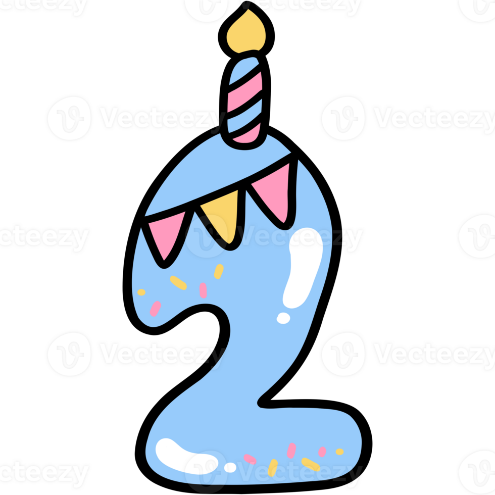 Number 2 birthday party illustration doodle outline png