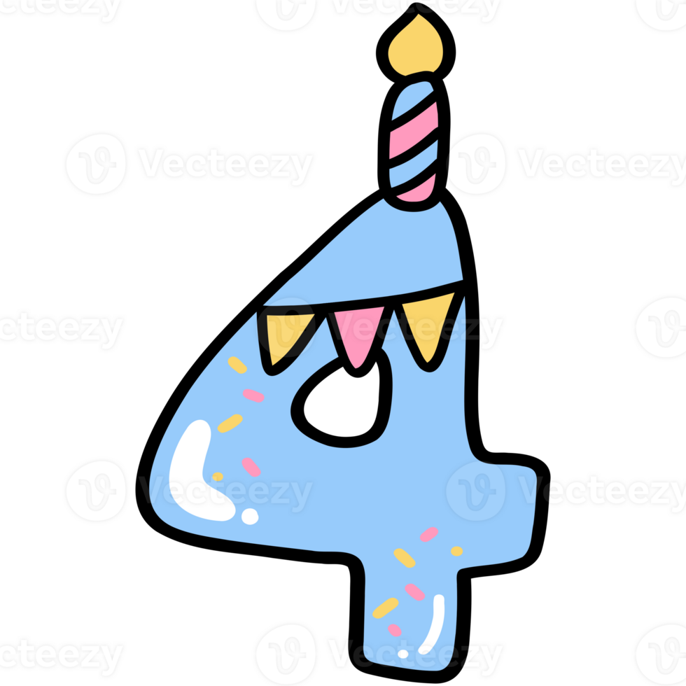 Number 4 birthday party illustration doodle outline png