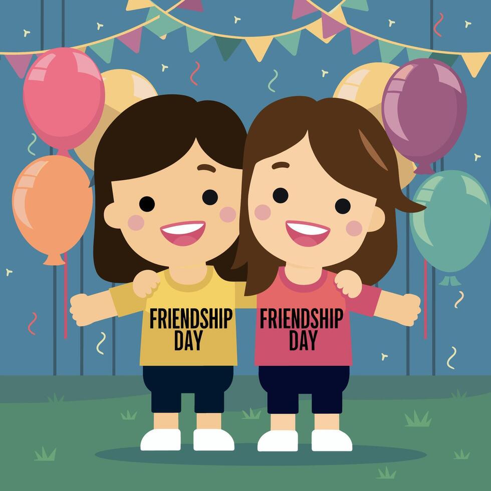 Friendship Day - friends hugging and having fun vector