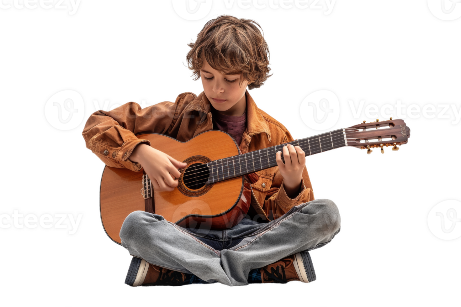 Teenage Boy Playing Acoustic Guitar png