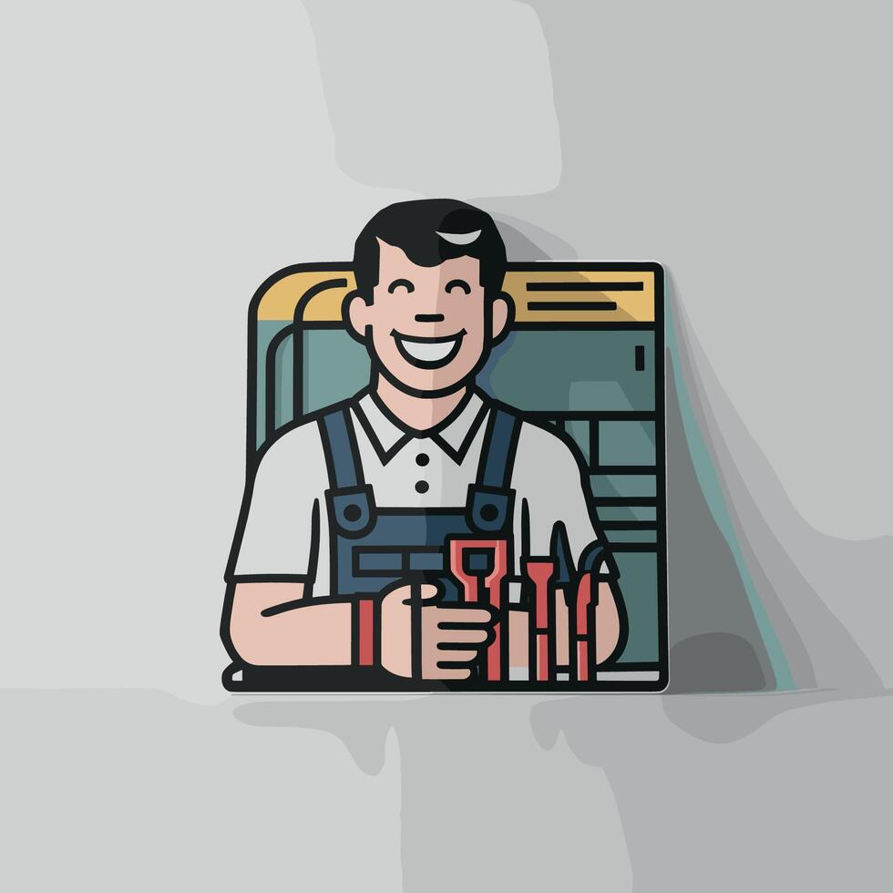 a cartoon of a worker with a wrench in his hand vector