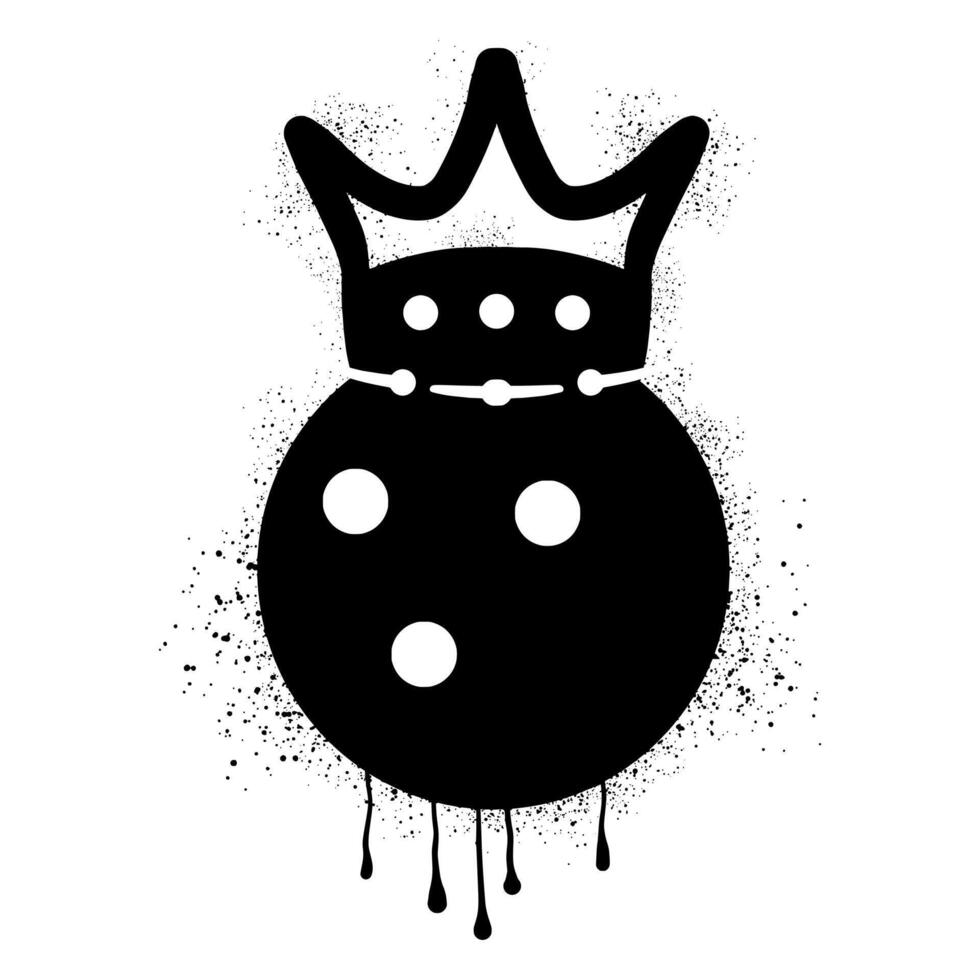 Graffiti bowling ball wearing crown with black spray paint vector