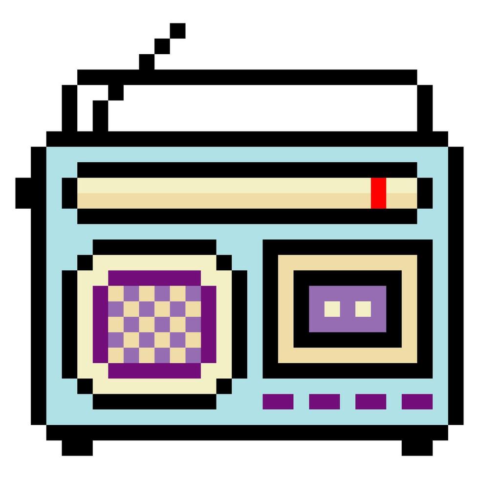 Radio in pixel art style. Retro old radio vector