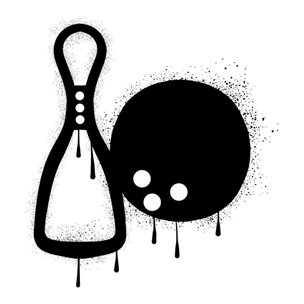 Bowling balls and bowling pins with black spray paint graffiti vector
