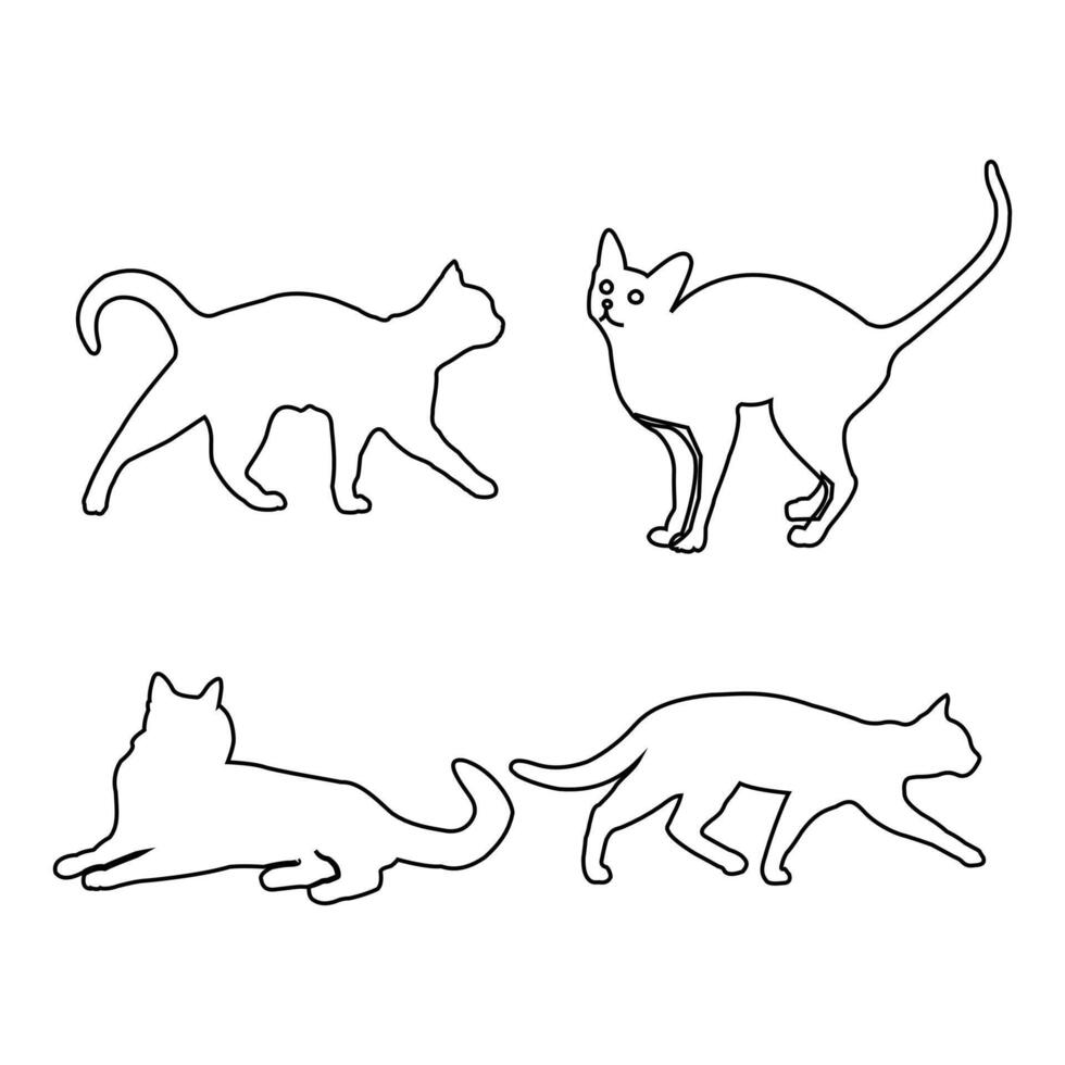 Cat outline silhouettes drawing vector