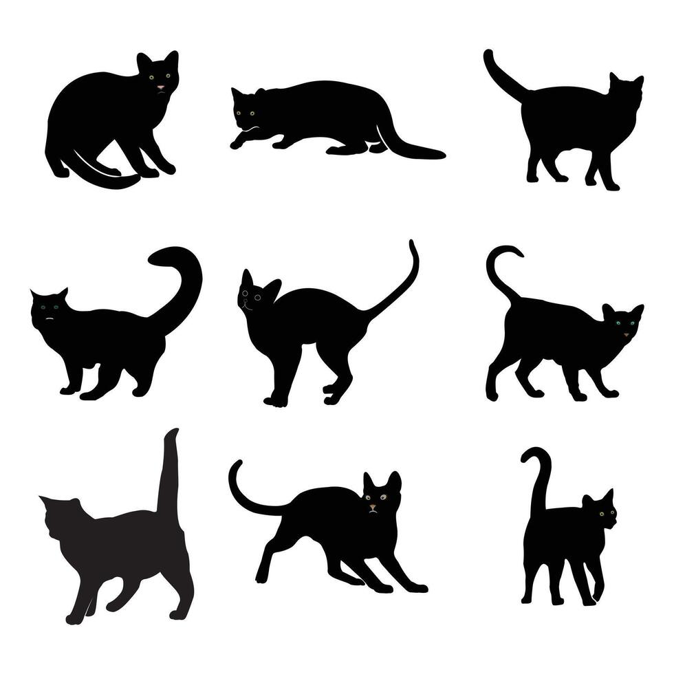 cat silhouettes hand drawing illustration vector