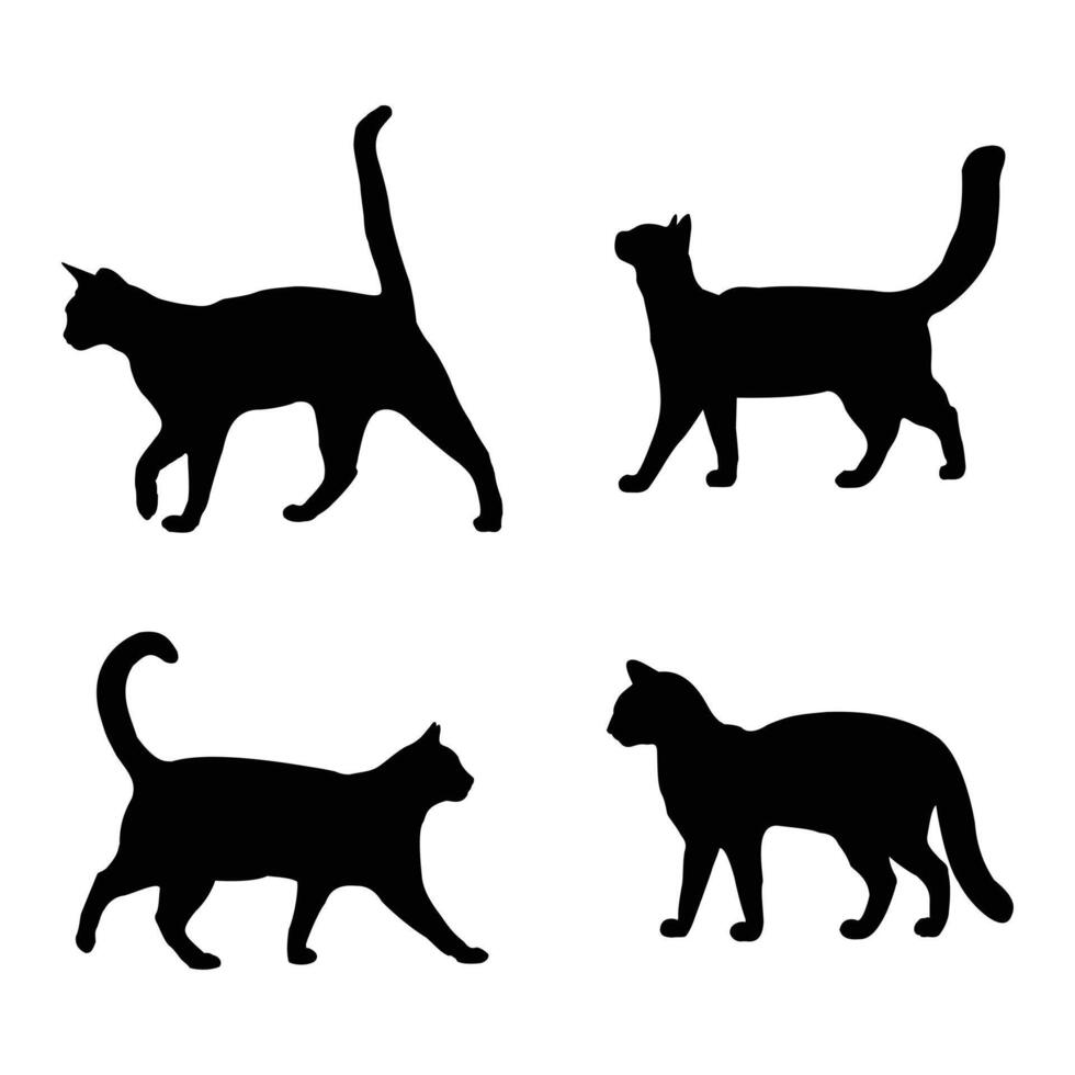 cat silhouettes hand drawing illustration vector