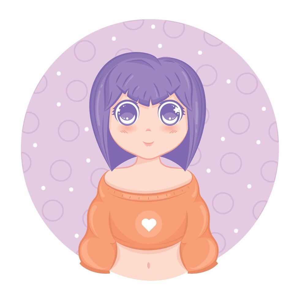 Cute kawaii girl cartoon character illustration vector
