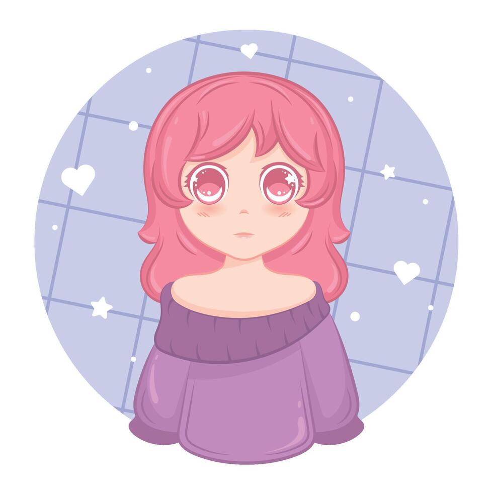 Cute kawaii girl cartoon character illustration vector