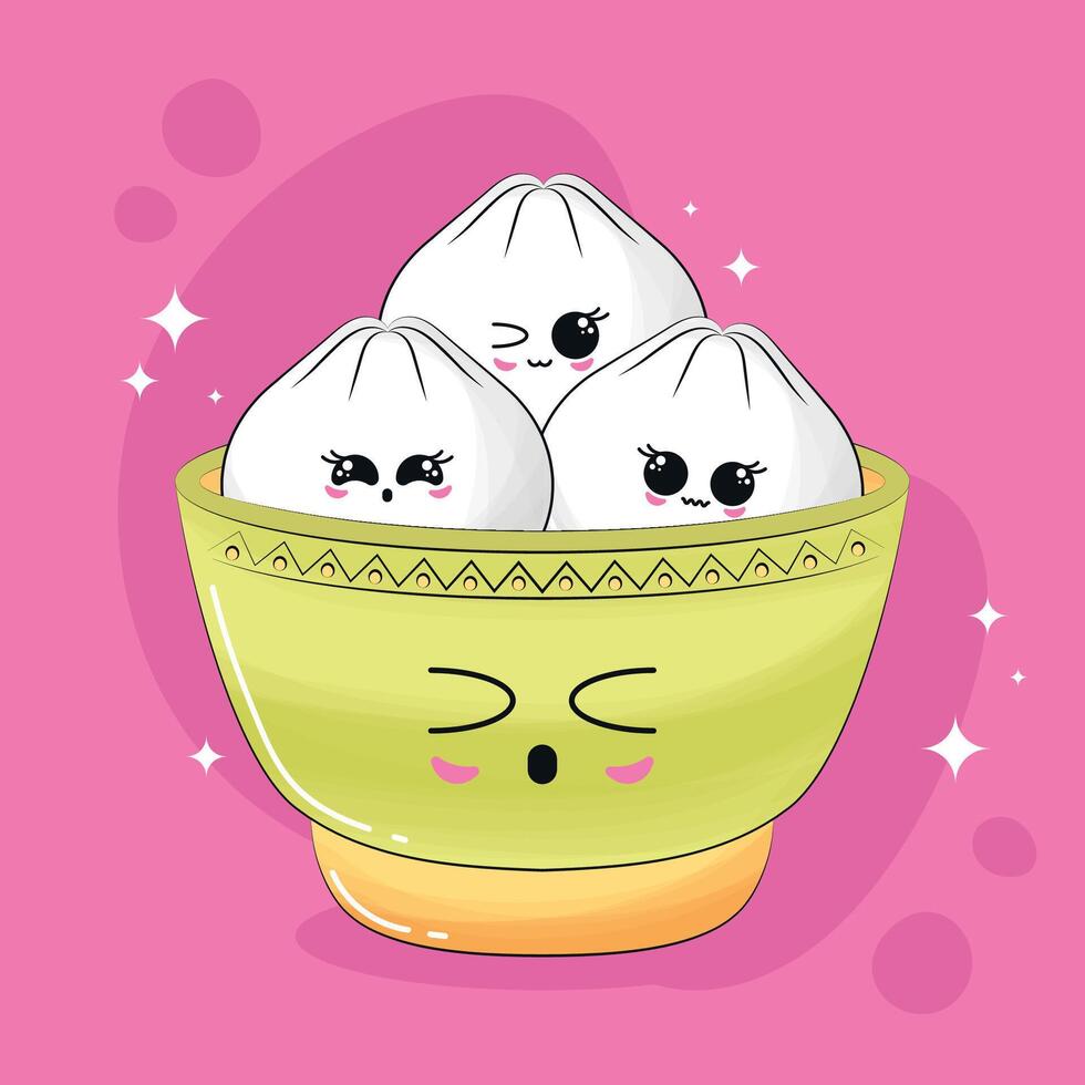 Happy cute bowl cartoon illustration vector