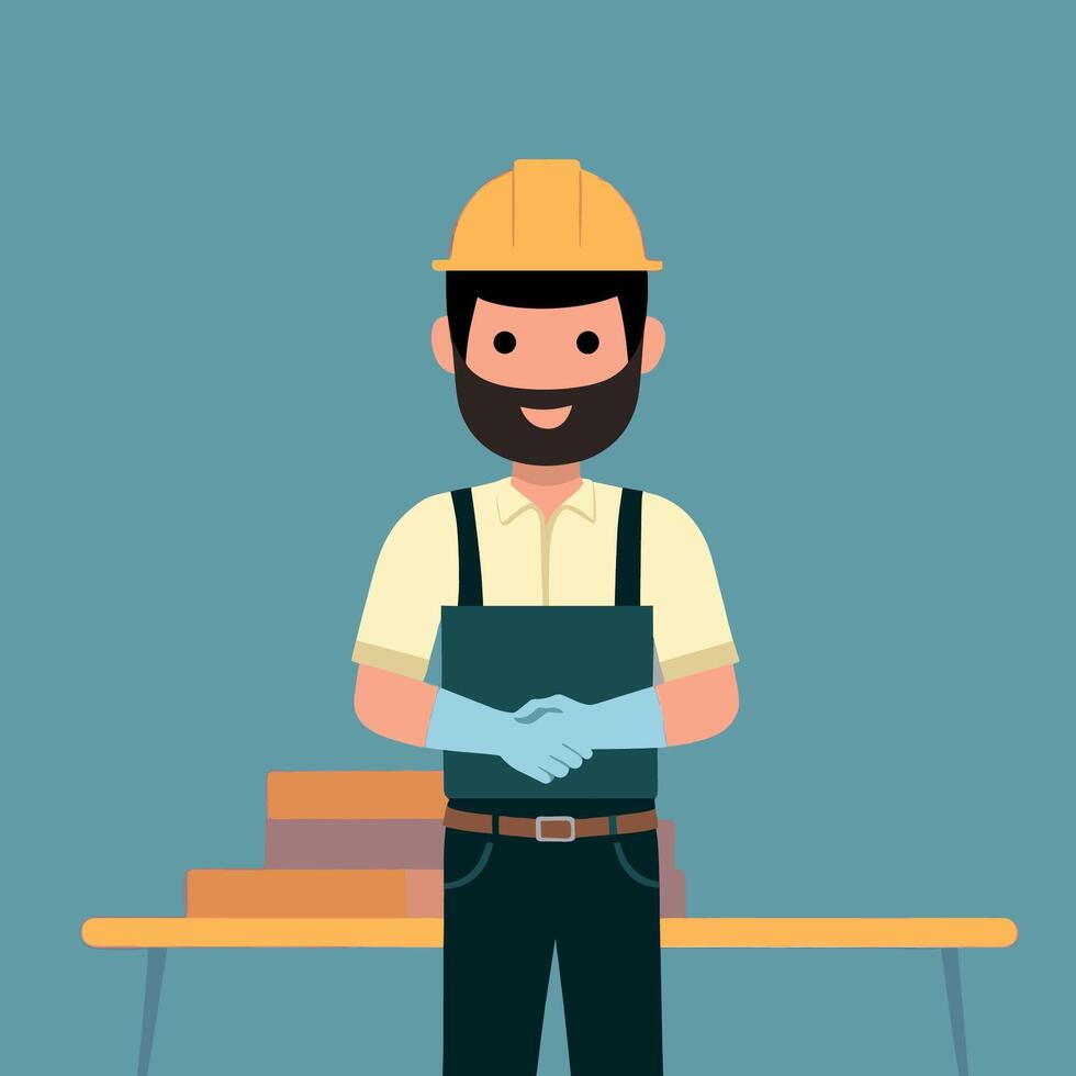worker and builder wearing construction hat and tools vector