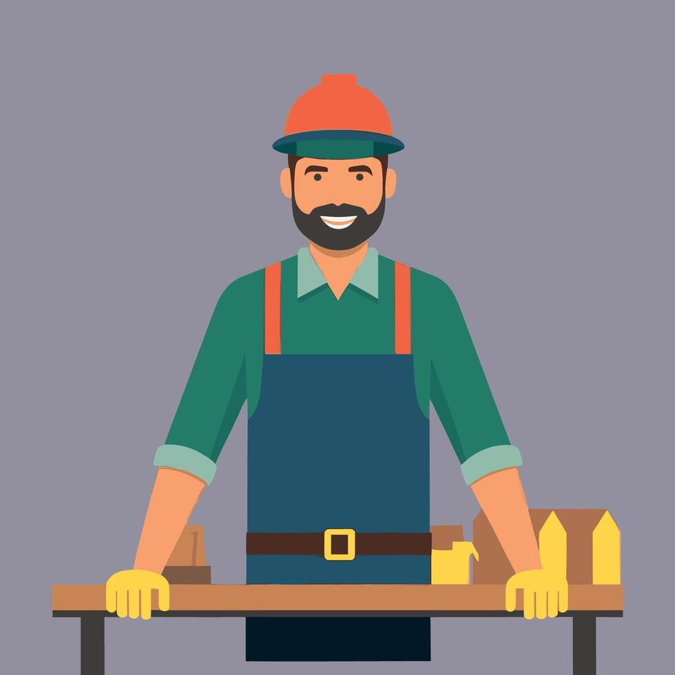 worker and builder wearing construction hat and tools vector
