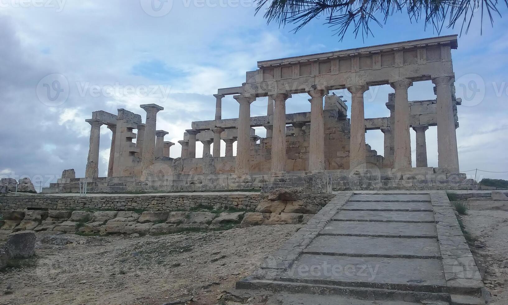 Temple of Aphaia on the island of Egina on a cloudy autumn day photo