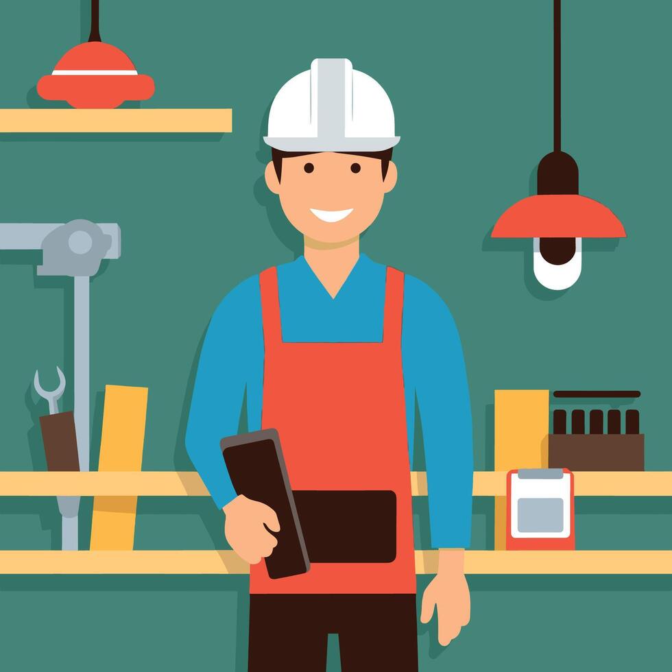worker and builder wearing construction hat and tools vector