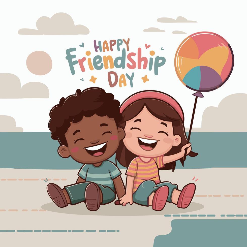 Friendship Day - friends hugging and having fun vector
