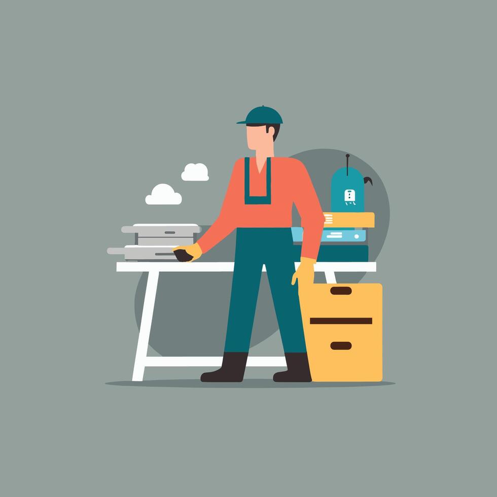 worker and builder wearing construction hat and tools vector
