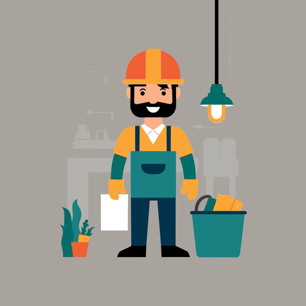 worker and builder wearing construction hat and tools vector