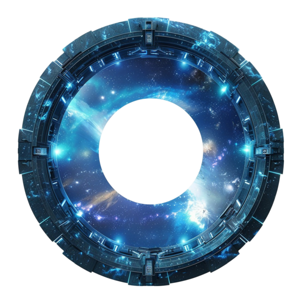 a circular space station with a blue background png