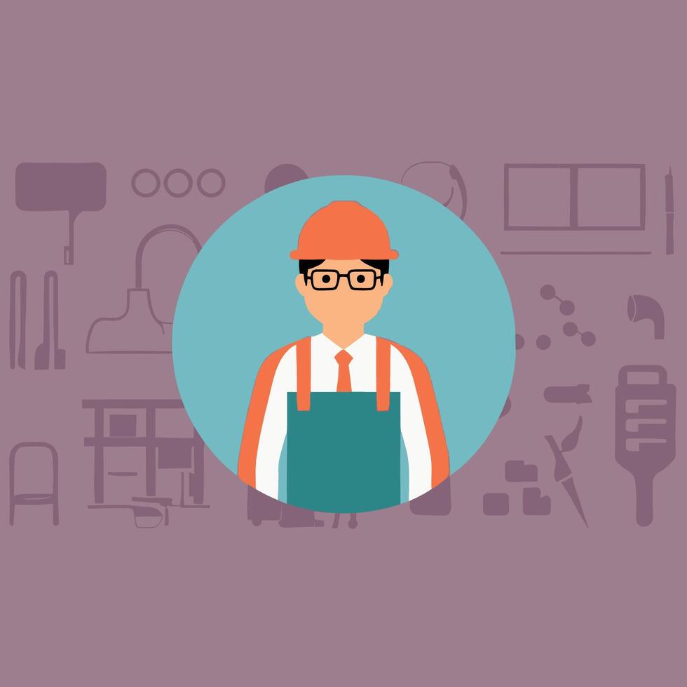 worker and builder wearing construction hat and tools vector