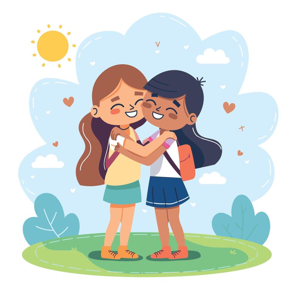 friendship day post - friends hugging vector