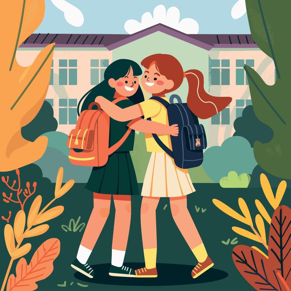 friendship day post - friends hugging vector