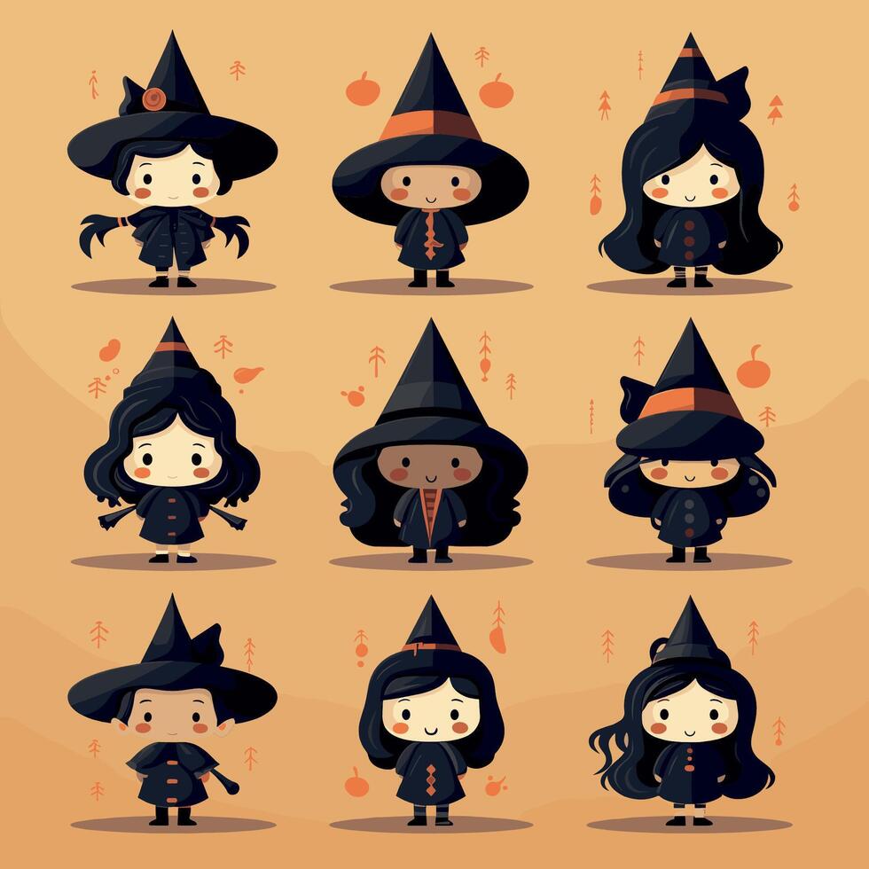 Halloween witch, skull and pumpkin, dark theme vector