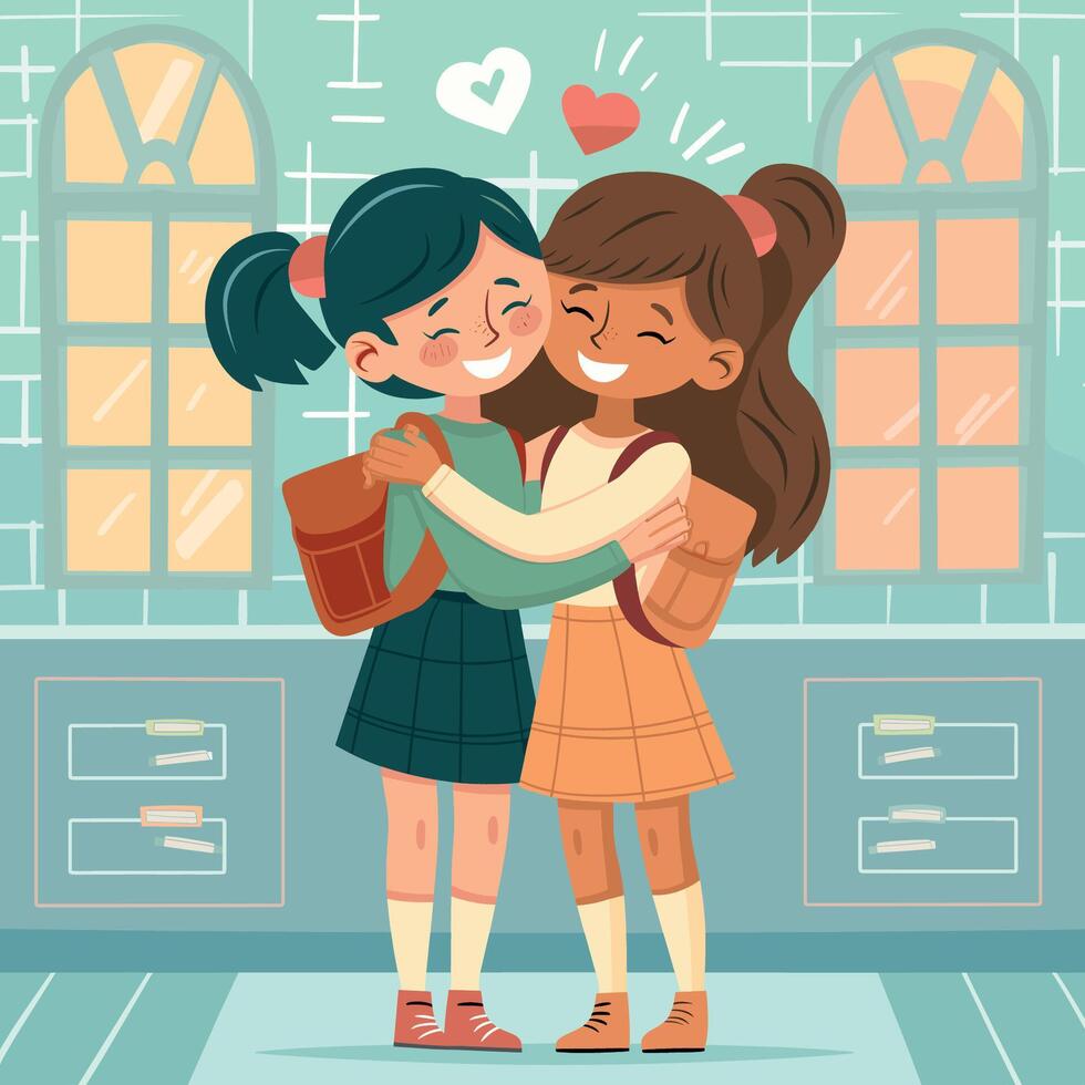 friendship day post - friends hugging vector