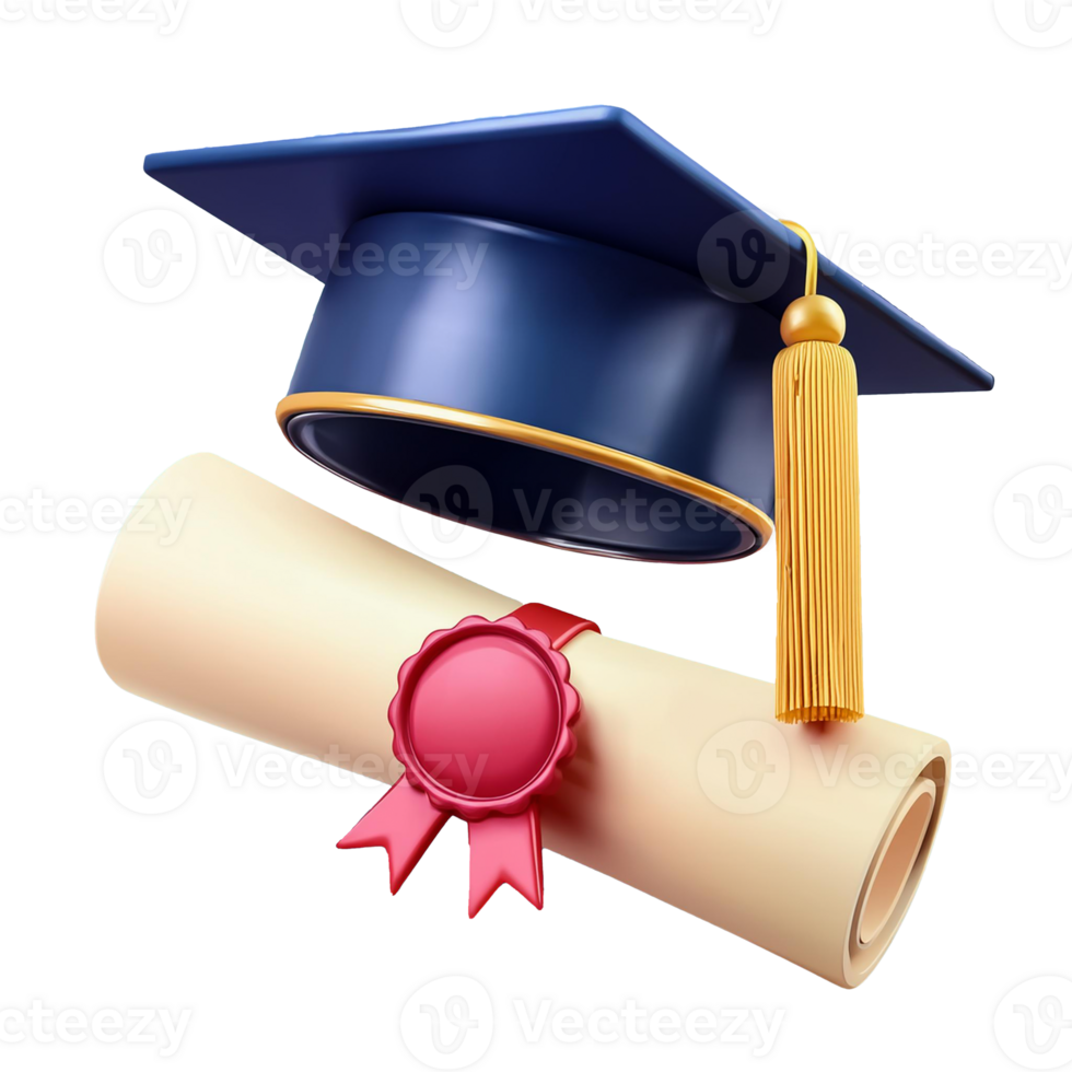 a graduation cap and diploma on a transparent background png