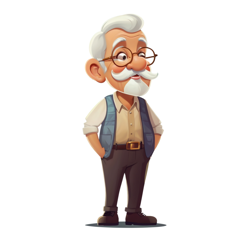cartoon old man with glasses and a beard standing with his hands on his hips png