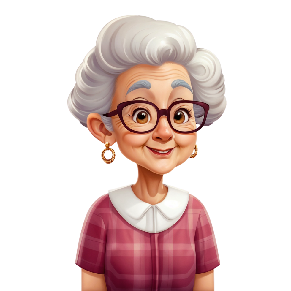 an old woman with glasses and a red shirt png