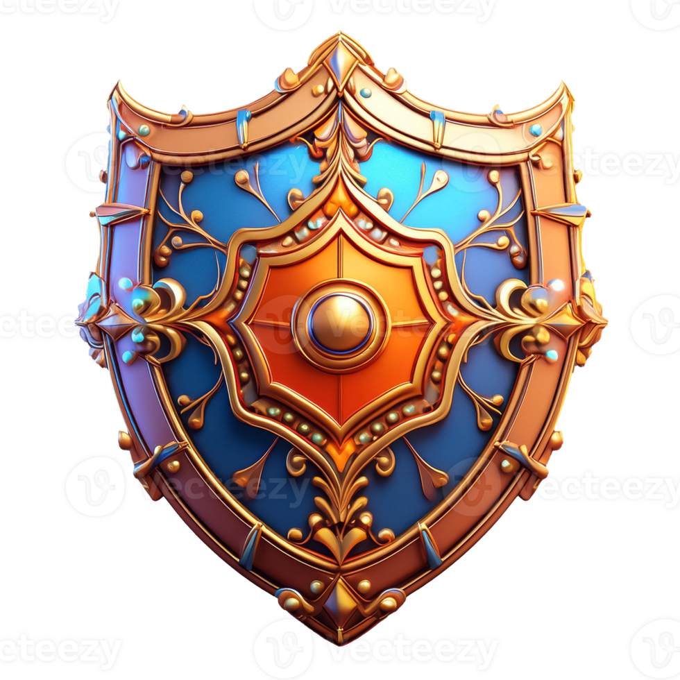 A shield with a golden and blue design png