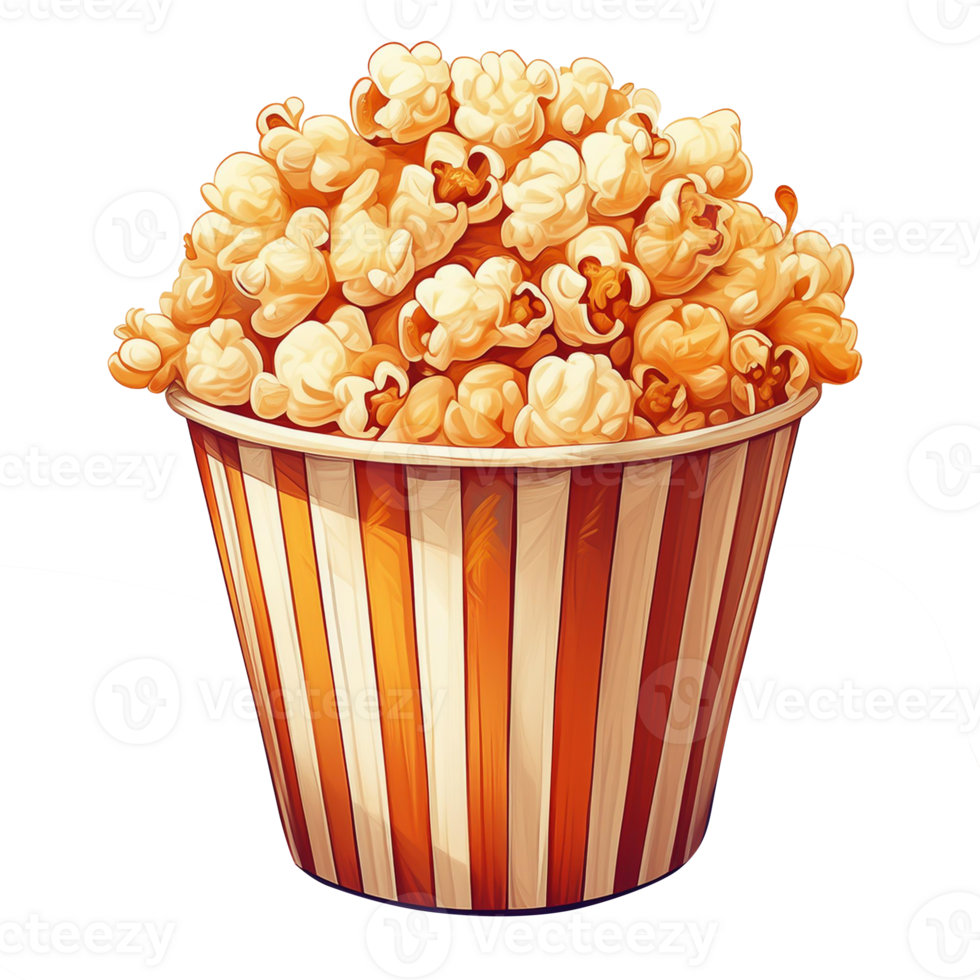 popcorn in a striped bucket on transparent background png