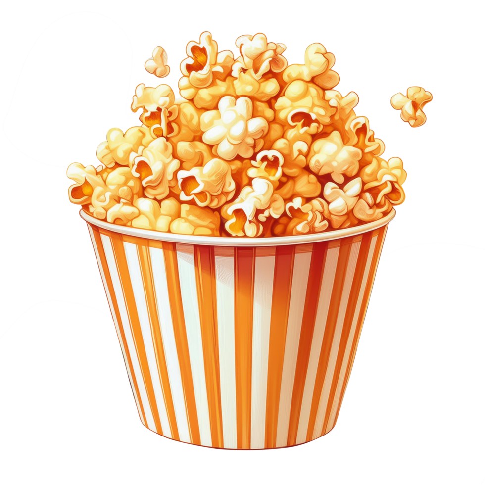 popcorn in a striped bucket on a transparent background png