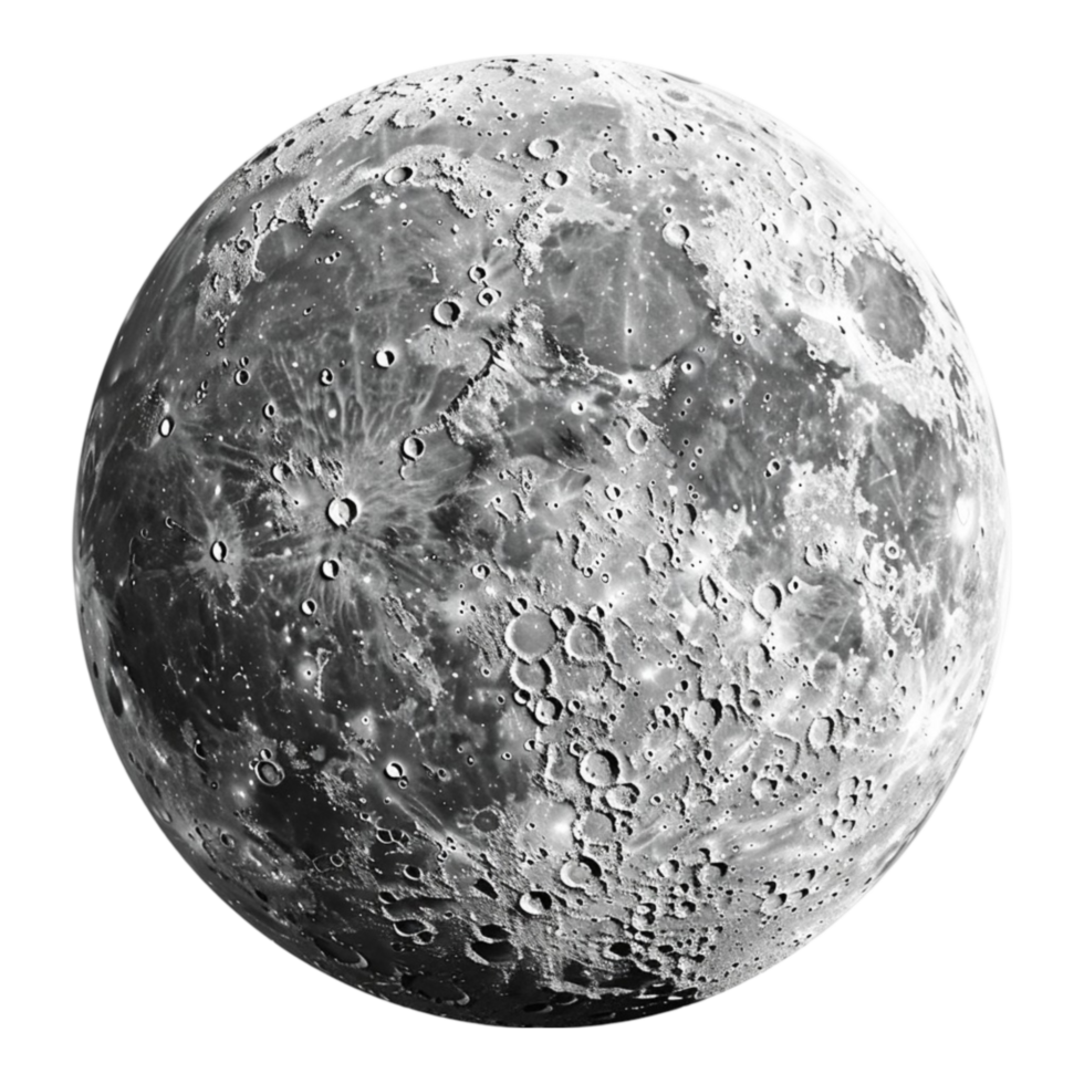 The moon is shown in black and white On transparent background. png