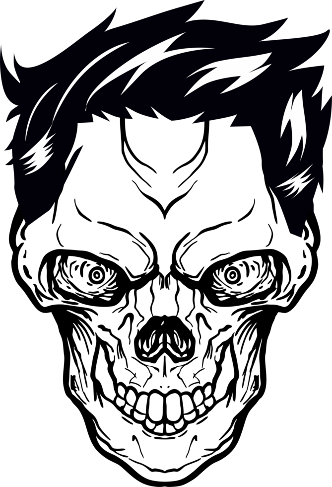 Skull Man face with vintage hairstyles Undercut png
