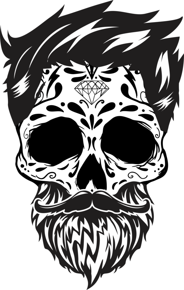 Skull Man face with vintage hairstyles Undercut png