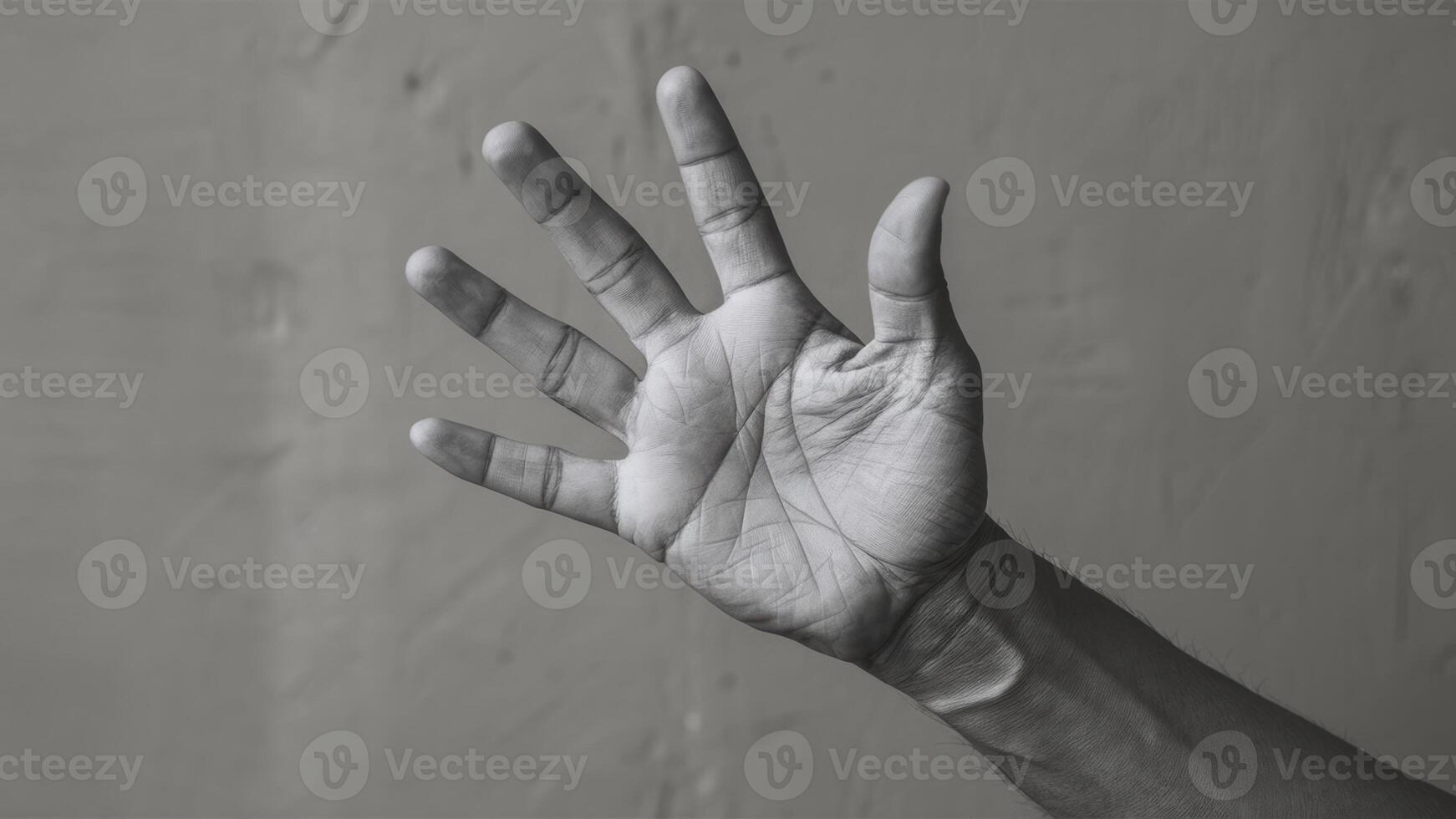 A hand reaching out for something in front of a black and white wall, AI photo