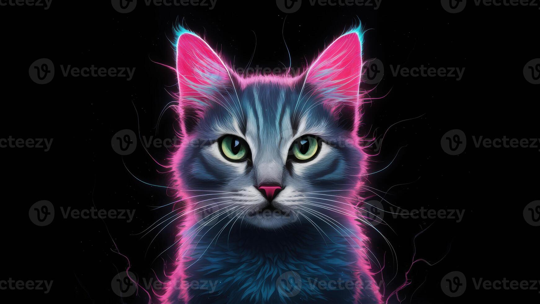 A close up of a cat with glowing eyes and ears, AI photo
